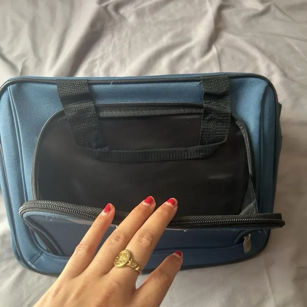 Vintage Blue 90s Laptop Bag/ Messenger Bag/ Backpack with Adjustable Strap
